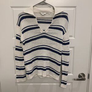 Vince Racked Ribbed Cream & Navy Stripe Pullover